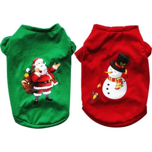New Year Dog Vest Shirt Santa/Snowman Printed Christmas Clothes for Small Medium Dogs Cats Green and Red