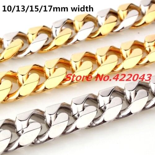 New Jewelry Heavy Chunky Cuban Link Chain Bracelet Stainless Steel Silver Gold color Polished Shiny Bracelet Men Boys Accessory