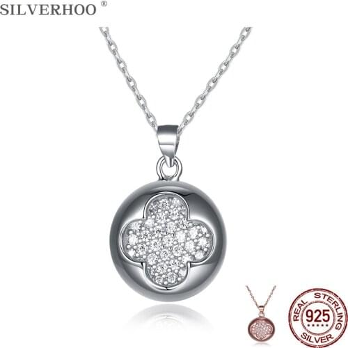 SILVERHOO Sterling Silver 925 Necklaces For Women Circle Hollow Flower Trendy Cubic Zirconia Charm Statement Necklace Jewelry
