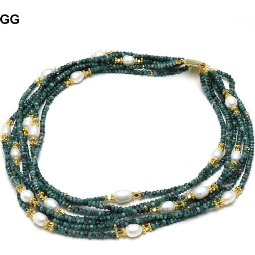 GG Jewelry 7 Rows Freshwater Natural Rice Pear Faceted Rondelle Ruby Green Jades Necklace Handmade For Women