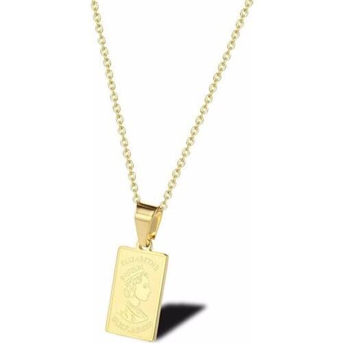RIR Stainless Steel Gold Rectangular Elizabeth Portrait Glamour Necklace Exquisite Ladies Jewellery Necklace Girl Gift
