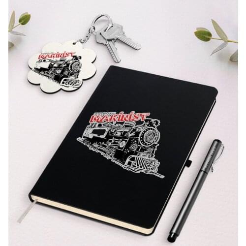 Personalized Machinist Black Notebook Pen And Keychain Gift Set
