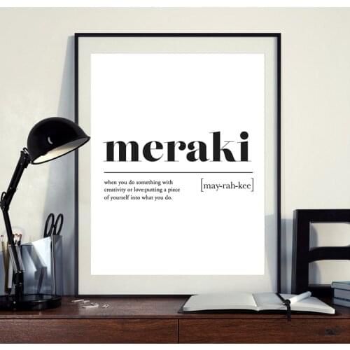 Meraki Definition Print Black White Greek Quote Poster Modern Minimalist Wall Art Canvas Painting Picture Home Room Wall Decor
