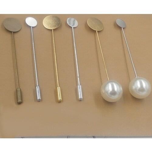 SEA MEW 50 Sets 10mm 15mm Flat Base 5 Colors Plated Copper Long Brooch Pin Lapel Pin Base Settings For Jewelry Making