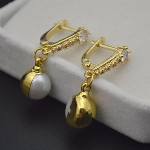 18K Gold Plated Natural White Pearl Earring Fashion Simple Color Remain Multi Rows CZ Paved Earrings Female Jewelry