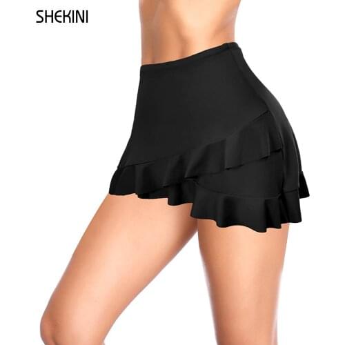SHEKINI Womens Swimdress Ruffle Swimsuits Skirt Bikini Bottom Built-in Swim Bottom 2021 Summer Beach Skirt Swimming Shorts