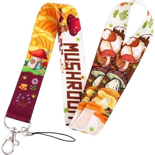 10pcs Cute Cartoon Mushroom Classical Style Lanyard For key The Phone Working Badge Holder Neck Straps With Phone Ropes webbing
