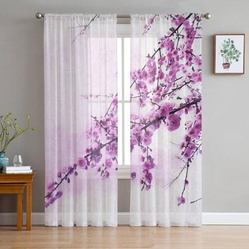 Youth Bedroom Sheer Curtains Plum Blossom Watercolor Kitchen Study Hanging Curtains Living Room Holiday Decor Tulle Curtains