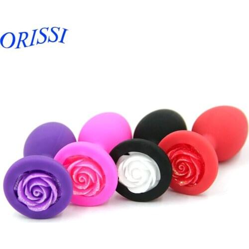 ORISSI Rose Flower Silicone Soft Anal Plug Butt Plug Sex Toys For Women Men Gay Anal Sex Product Metal Ass Plug Massager