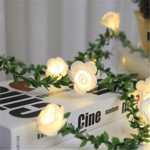 1M 3M LED Garland Artificial Rattan Rose Bouquet String Lights Foam Flower Fairy Lights Ramadan Wedding Party Home Decoration