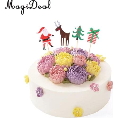 MagiDeal Novelty 24Pcs Christmas Cupcake Picks Tree Santa Reindeer Gift Box Cake Toppers for Birthday Party New Year Foods Decor