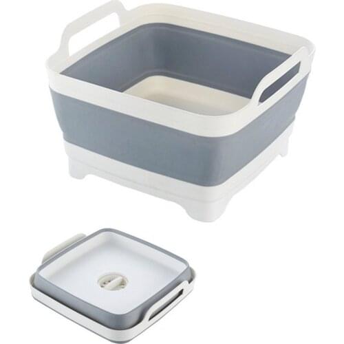 Folding Wash Basin Silicone Dish Tub Collapsible with Drain Plug Carry Handles Washing Basin Drainer Sink Colander for Camping