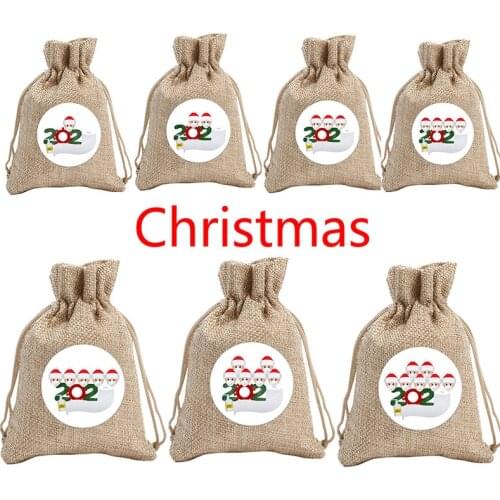 14*10cm Santa Gift Bag Candy Bag Snowflake Crisp Bag Drawstring Bag Merry Christmas Decorations For Home Happy New Year 2021