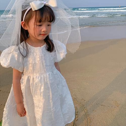 Girls skirt big flower bubble sleeve sweet dress princess skirt 2021 summer new Hanbok