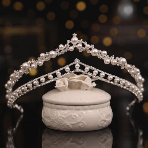 Pearl Rhinestone Hair Tiara and Crown Wedding Accessories Bride Hair Jewelry Head Jewelry Elegant Headpiece Diadem