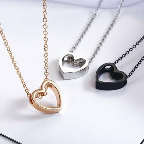 Fashion Love Heart Hollow Pendant Chain Necklace Womens Ladies Jewellery Gold Black Birthday Gift Necklaces Charm
