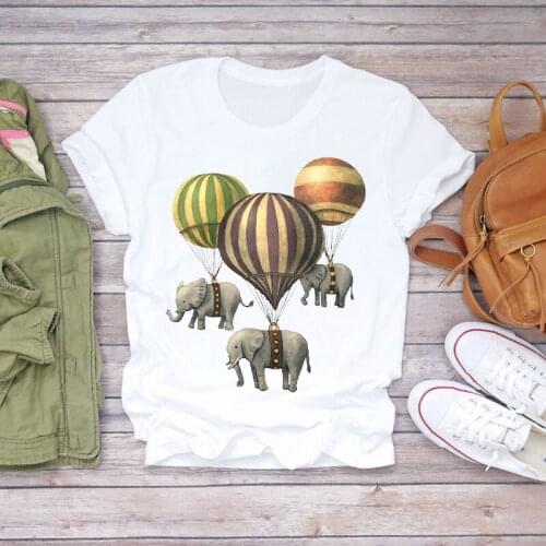 Ladies Graphic Female Tee T-Shirt Women Elephant Cute Cartoon Animal Fashion Print Clothes Lady T-shirts Top Womens T Shirt