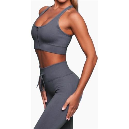 Ladies Sports Suits Striped Yoga Tracksuits Sexy Zipper Bras And High Waist Leggings 2Pcs Suits Breathable Fitness Tracksuits