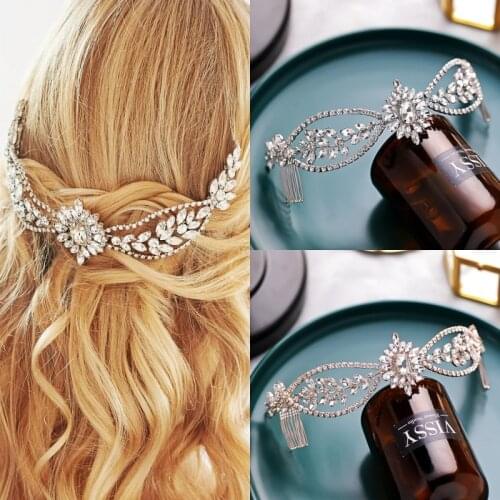 Luxury Gold Silver Color Crystal Two Combs Rhinestone Tiaras Headpiece Women Hair Comb Wedding Hair Accessories Bride Headbands