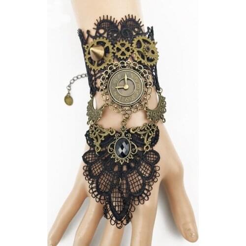 2019 New Collection Vintage Gothic Steampunk Gears Back Hand Cover Women`s Lace Bracelet Cosplay Jewelry