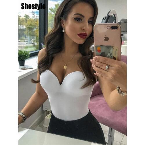 Shestyle Bodysuit Women Sexy Backless Summer Clothes Solid V-Neck Thong Nude Bodycon Top Club Black Body Lady Elegant Seamless