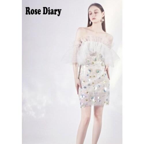 RoseDiary Ruffles Runway Party Dress 2021 New Summer Fashion Design Women Puff Sleeve Lace Sequines Goblincore Slinky Sexy Dress