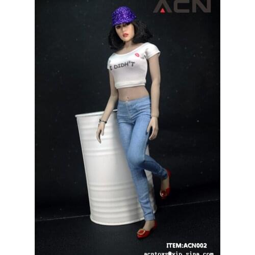 1/6 Scale Figure Costume Square Buckle Flat Shoes Casual T-shirt Denim Pants Clothes Set For 12 inches Action Figure Body Dolls