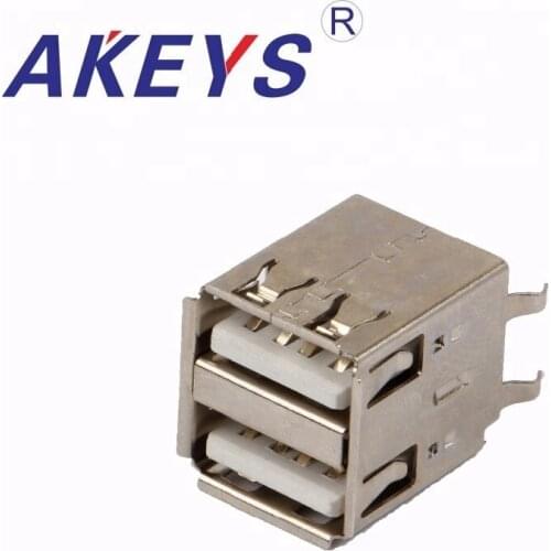 10PCS USB-2A-02A A type connector female seat 180 degree bending foot Double-layer usb socket