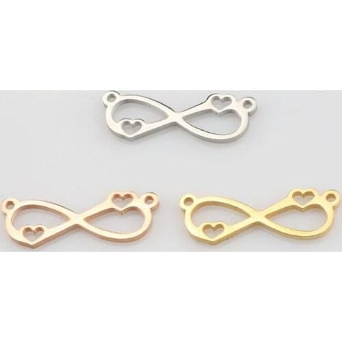 10pcs/Lot Stainless Steel Charms Hearts infinity Double Holes Connector Charms for Jewelry Making Bracelet DIY Accessories