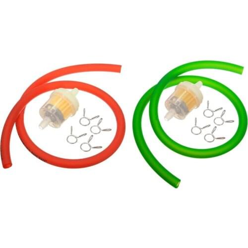 2set 6mm Gasoline Filter + Petrol Pipe Hose Line + 4 Clips Mini for Moto Scooter Dirt Bike Red & Green