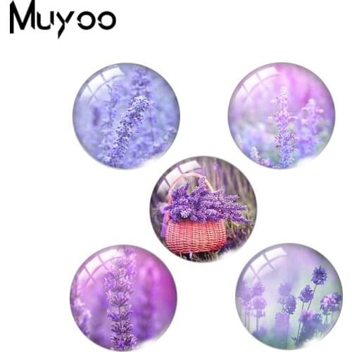2019 New Purple Lavender Flower Glass Dome Cabochon Round Photo Cabochons Hand Craft Jewelry