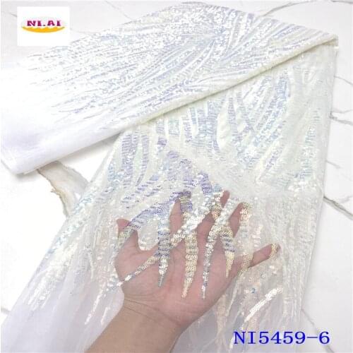 2021 Best Quality Nigerian White Lace Fabirc For Wedding Dress African Sequins Net Fabric 5Yards Tissu Sequin Sewing NI5459-2