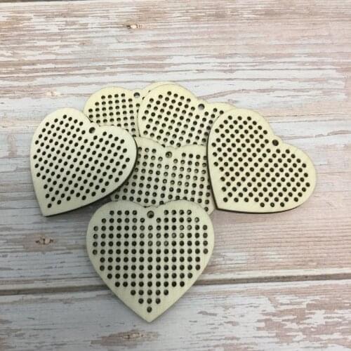 50pcs 2inch diy needlework wood heart plaque cross stitch