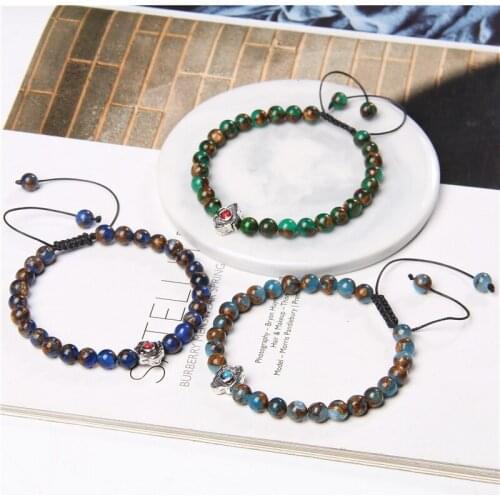 6mm Natural Stone Braided Bracelet Pumpkin Pine Cone Auspicious Clouds Pendant Charm Bracelet Bangles For Women Men Jewelry