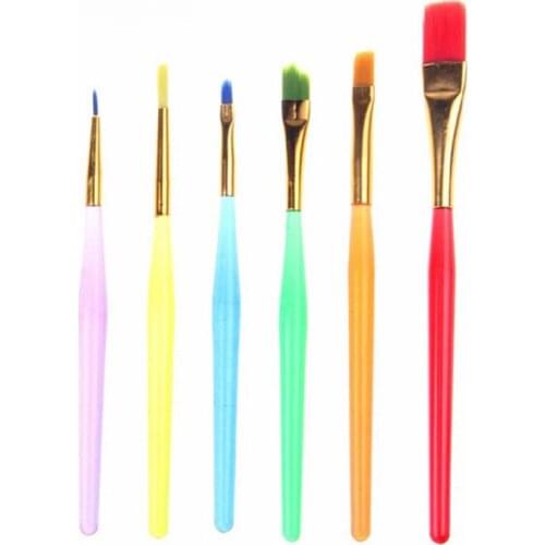 6pcs/set Nylon Hair Panting Brush colorful Drawing pen Watercolor Oil Brush for Children Student Plastic Handle Art Supplies
