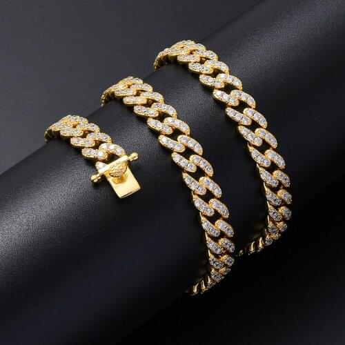 9mm Full Iced Out Cuban Link Chain Necklace Mens Gold Silver Color Finish Cubic Zircon Necklace Micro Pave Hip Hop Jewelry