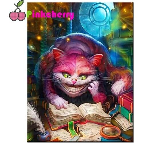 Diamond Embroidery Cartoon cat reading book DIY Diamond Painting Cross Stitch Resin Drill Mosaic Picture of Rhinestones k1123