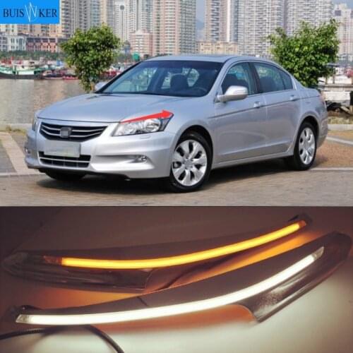 1Pair Car Headlight Eyebrow Decoration Yellow Turn Signal DRL LED Daytime Running Light For Honda Accord 2011 2012 2013 2014