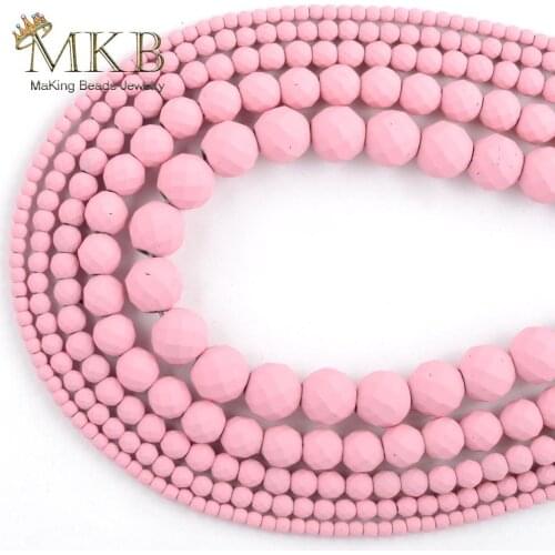 Natural Stone Hematite Pink Neon Rubber Beads Loose Faceted Matte BeadsFor Jewelry Making 2/3/4/6/8/10mm Diy Bracelet 15inches