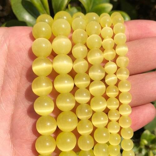High Quality Yellow Cat Eye Beads Smooth Round Loose Beads For Jewelry Making Opal Stone Diy Charm Bracelets 4/6/8/10/12mm