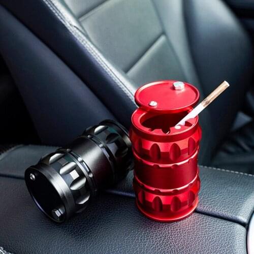 Black Red Aluminum Alloy Car Home Ashtray Interior Accessories Oil Drum Shape Smoke Ash Holder