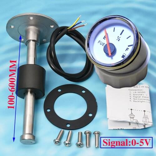 0-5V Fuel Level Sensor with Fuel Level Gauge Red Backlight Oil Liquid Tank Fuel Sending Unit 100-600MM Pointer 52MM Gauge