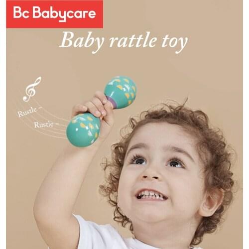 BC Babycare Wooden Baby Rattle Toy Educational Musical Instrument Rattle Shaker Party Toys Toddler Exercise Griping Hand Bell