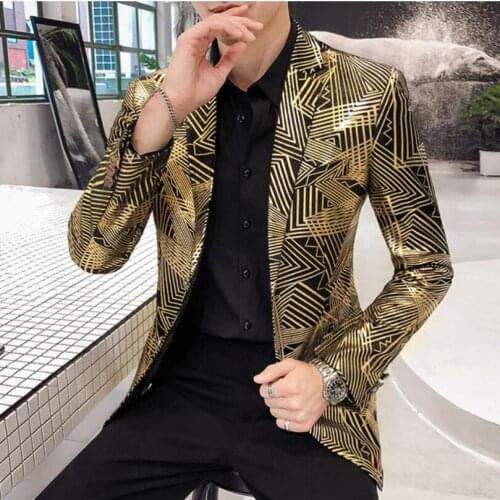 European-style British Style Banquet Casual Single-breasted Blazer Mens Retro Printing Large Size Stage Show Clothing
