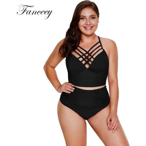 Fanceey Women Two piece Suits Sexy Shiny Metallic Look Push Up Plus Size Swimwear Plus Size High Waist Bikini Set 2019 LC410940