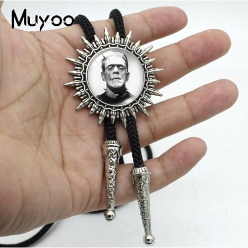 BOLO-00172 New Vintage Frankenstein and His Bride Halloween Movies Characters Handcraft Bolo Tie Pendant Jewelry