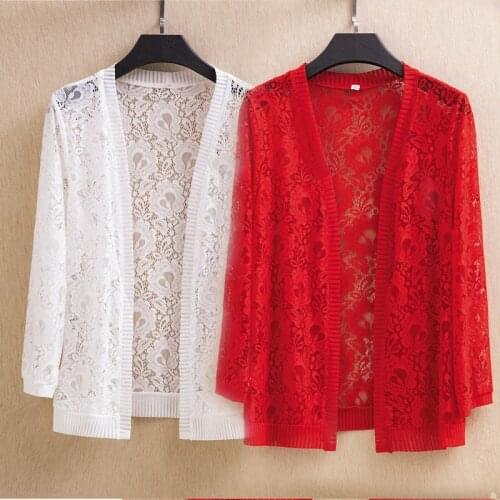 Lace Cardigan For Women Summer New 2021 V-Neck Loose Long-Seeved All Match Homewear Female Outwear Coats Tops Oversize 6XL