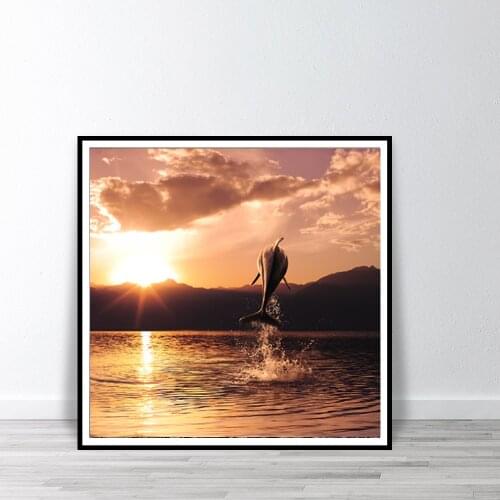 Cute Dolphin Pictures Seascape Posters and Prints Wall Art Canvas Painting Wall Decoration for Living Room Bedroom Unstretched