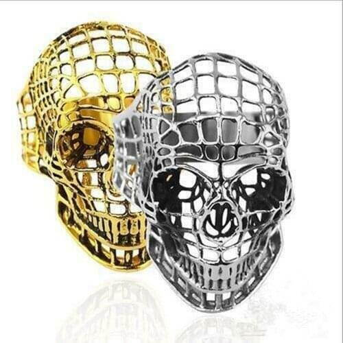 Fashion Mens Stainless Steel Ring Punk Hollow out Skull Ring For Men Accessories Jewelry Party Cool Gift