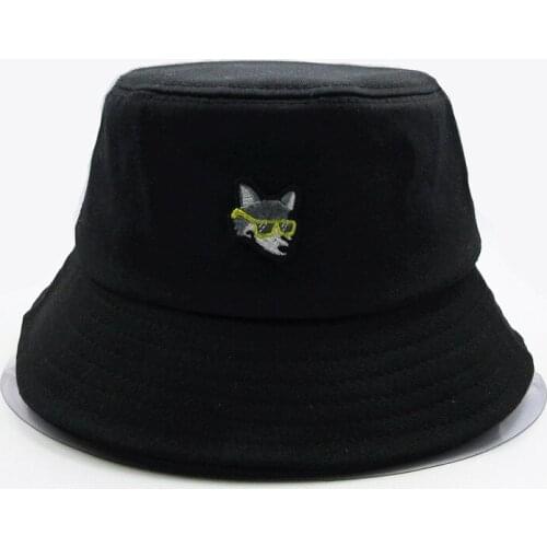 LDSLYJR Wolf head embroidery cotton Bucket Hat Fisherman Hat outdoor travel Sun Cap Hats for men and Women 212